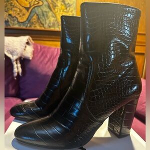 Black Croc-Embossed Aldo Heeled Boots
